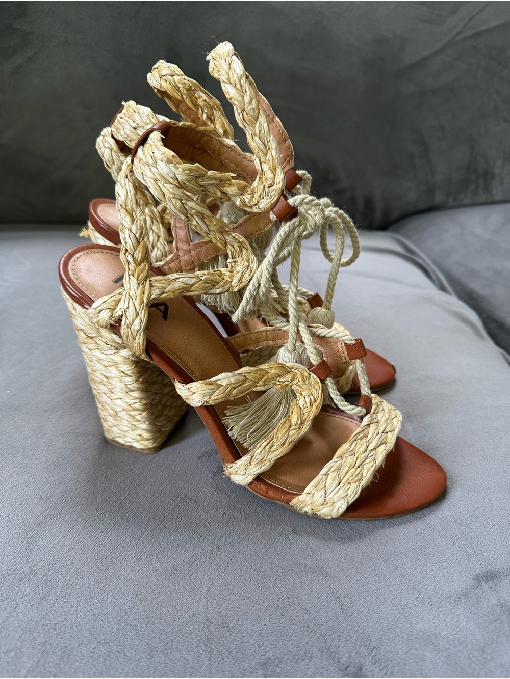 MIA Braided Espadrille Lace-Up Wedge Sandals in Natural and Brown